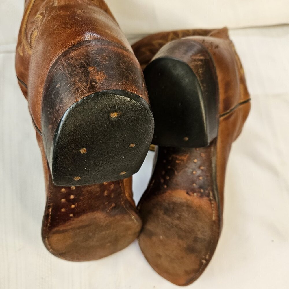 Old West Men Vintage Leather Cowboy Western Work Boots Size 9.5D - Picture 6 of 6